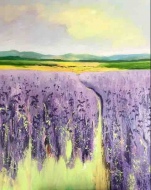 "Campi dei fiori viola" di Joy Moore, acrilico su tela